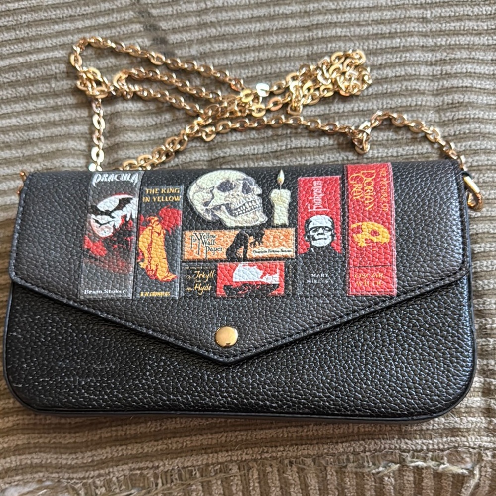 Black Crossbody Bag with Gold Chain
